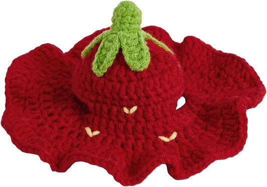 QWINEE Cartoon Strawberry Design Knit Cute Dog Hat Soft Cat Hat Rabbit Hat Halloween Christmas Party Costume Head Wear Accessories for Puppy Cat Kitten Small Dogs Small Animals Solid Red M