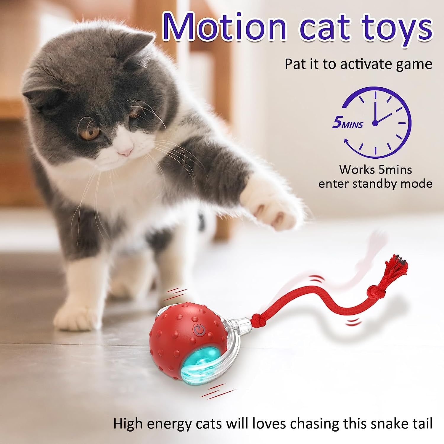 Interactive Cat Toys Ball for Indoor Cats Fast Rolling on Carpet, Chirping & Motion Activate Cat Toys (Blue)