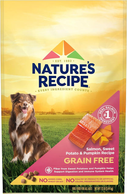 Nature'S Recipe Grain Free Dry Dog Food, Salmon, Sweet Potato & Pumpkin Recipe, 12 Pound Bag, Easy to Digest