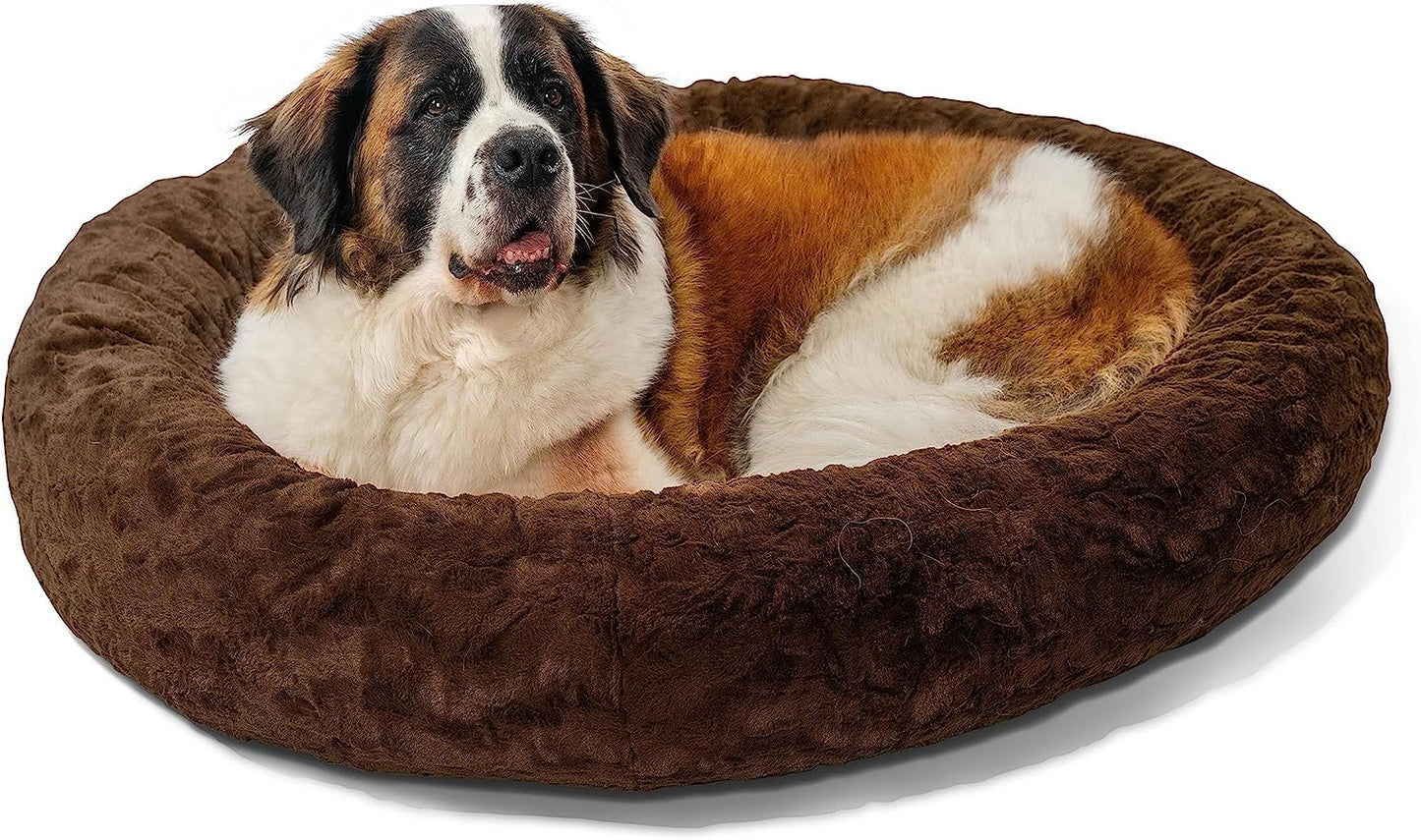 Best Friends by Sheri the Original Calming Donut Cat and Dog Bed in Lux Fur Dark Chocolate, Extra Large 45"