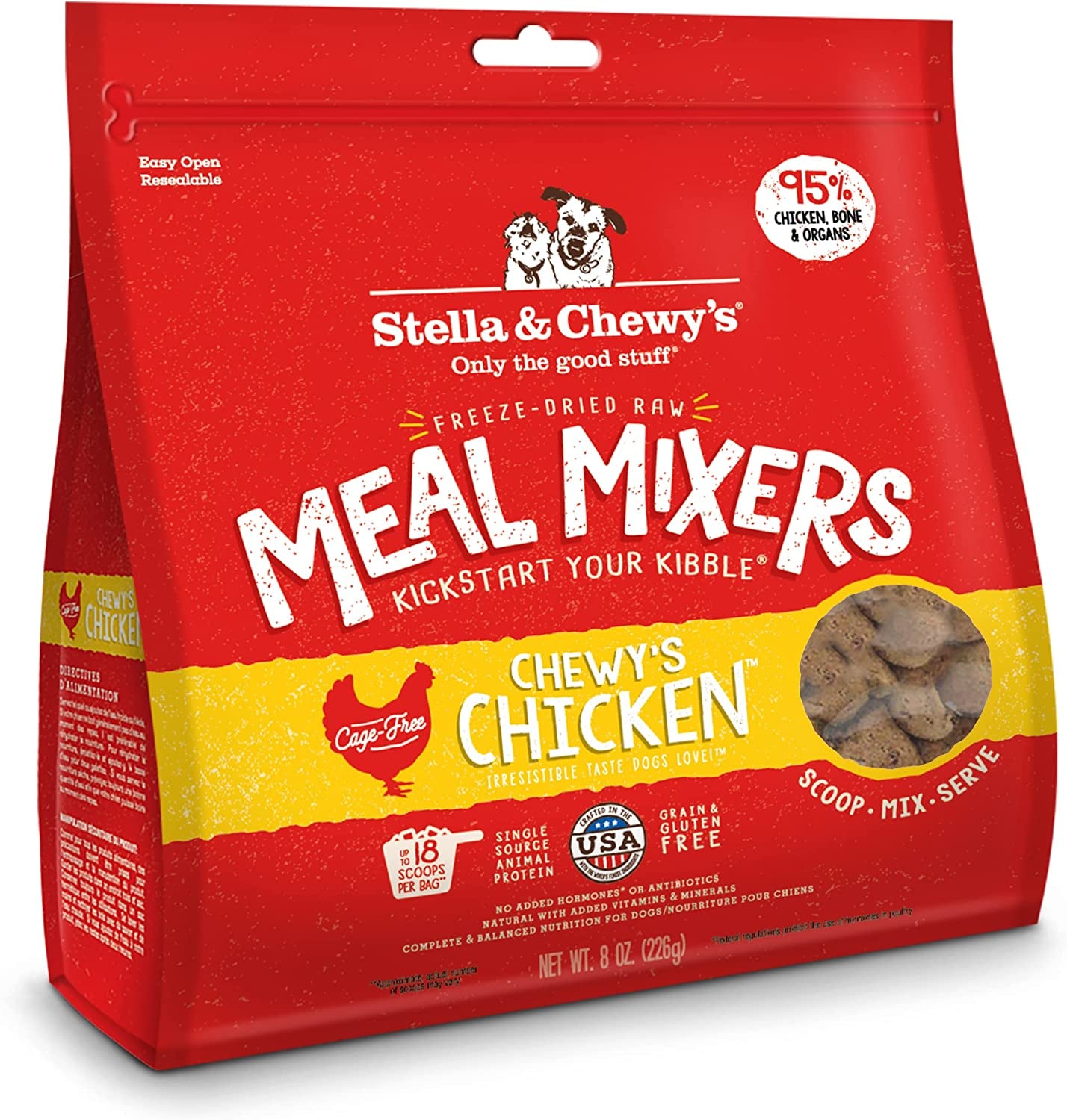 Stella & Chewy'S Freeze Dried Raw Chewy’S Chicken Meal Mixers – Dog Food Topper for Small & Large Breeds – Grain Free, Protein Rich Recipe – 8 Oz Bag