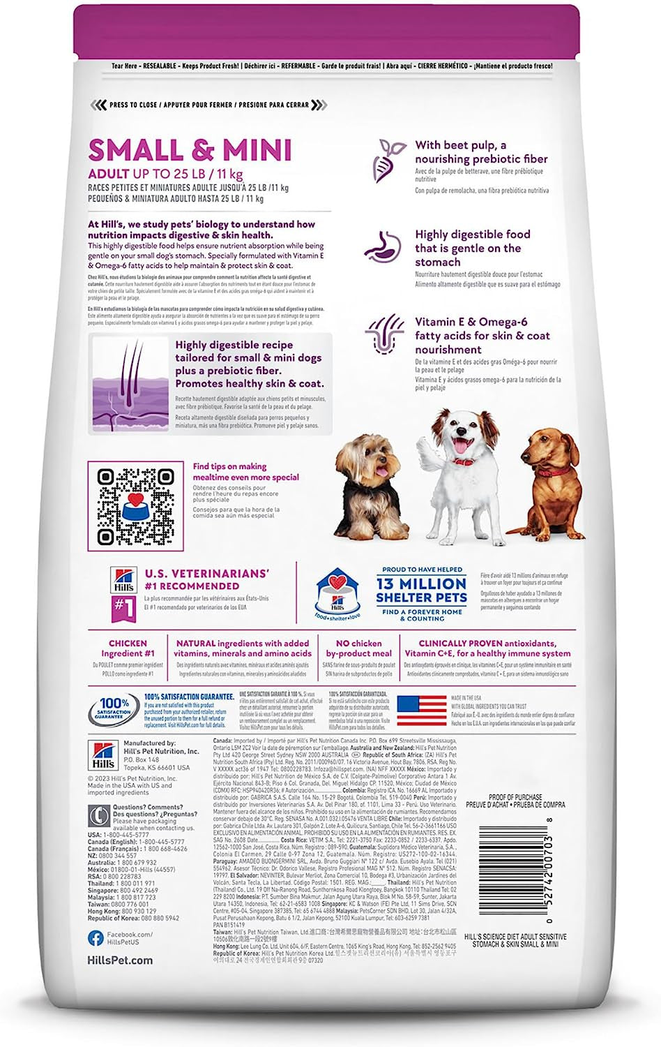 Hill'S Science Diet Sensitive Stomach & Skin, Adult 1-6, Small & Mini Breeds Stomach & Skin Sensitivity Supoort, Dry Dog Food, Chicken Recipe, 15 Lb Bag