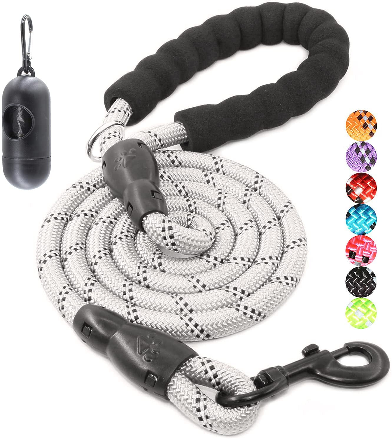 BAAPET 2/4/5/6 FT Dog Leash with Comfortable Padded Handle and Highly Reflective Threads for Small Medium and Large Dogs (4FT-1/2'', Silver)