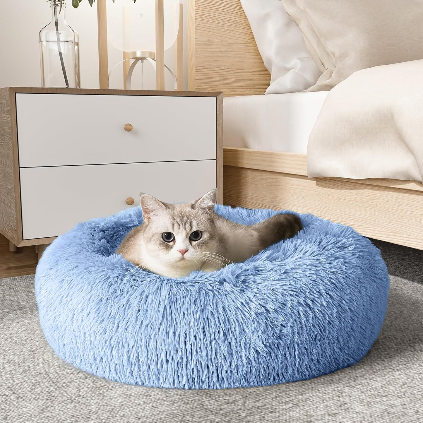 WESTERN HOME WH Calming Dog Bed & Cat Bed, Anti-Anxiety Donut Dog Cuddler Bed, Warming Cozy Soft Dog round Bed, Dog Cat Cushion Bed for Small Medium Dogs and Cats