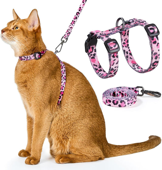 Cat Harness and Leash Set - Escape Proof Adjustable Cat Harness, Comfortable Soft Lightweight, Use Safe & Easy, Walking Travel Kitten Harness for Small Medium Large Cats (Barbie Pink)