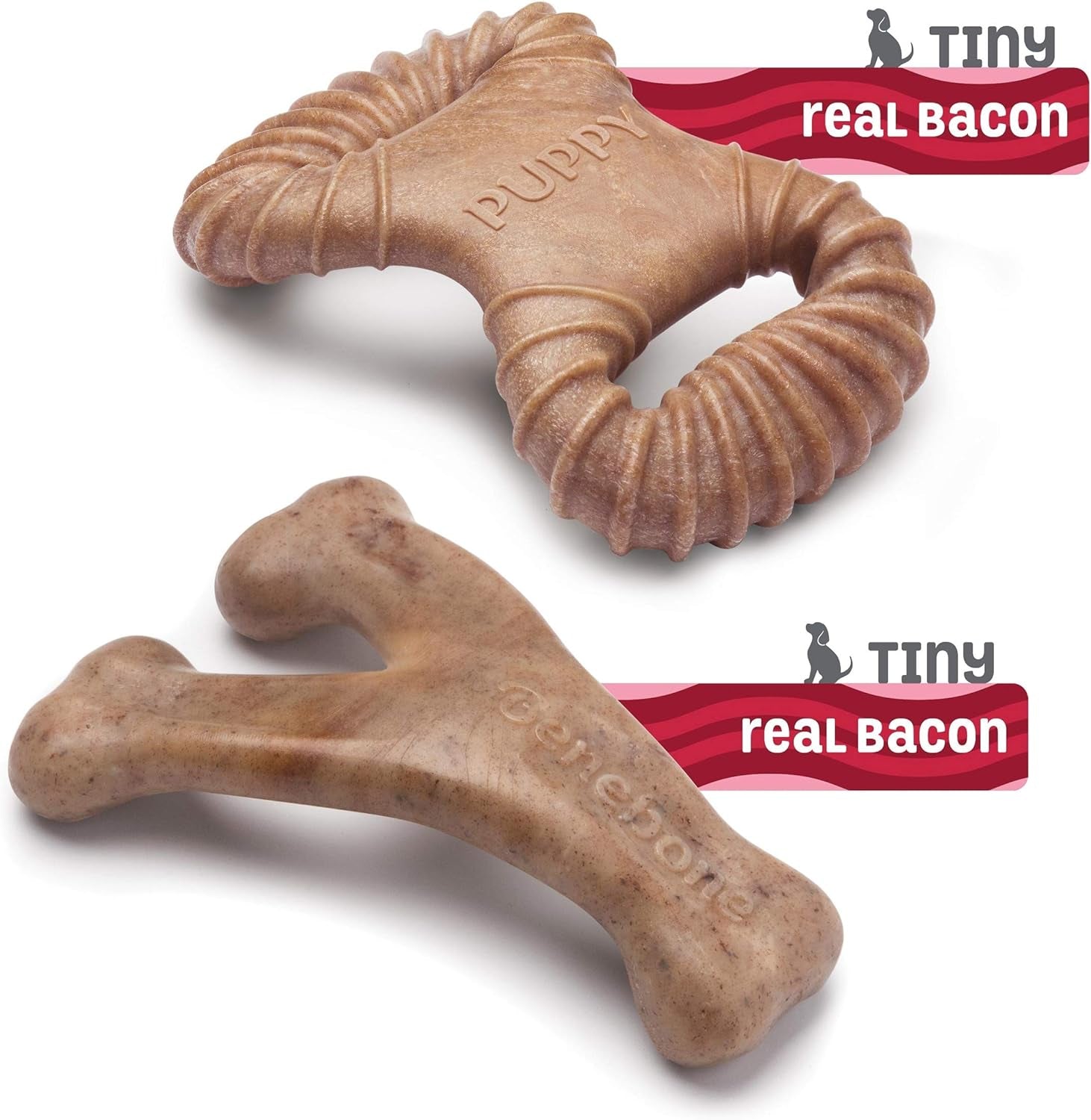 Benebone Puppy 2-Pack Dental Chew/Wishbone Dog Chew Toys, Made in USA, Real Bacon Flavor