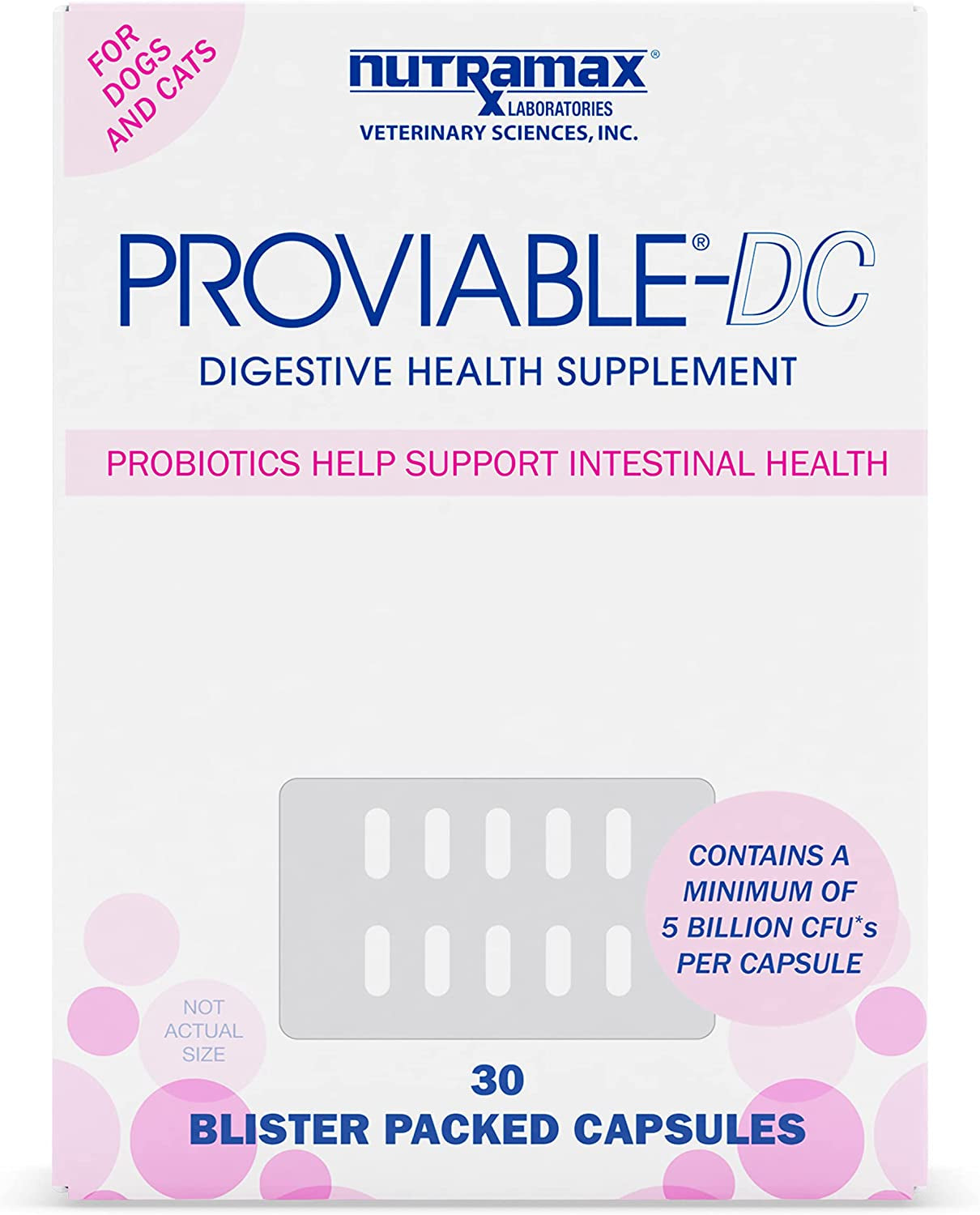 Proviable Digestive Health Supplement Multi-Strain Probiotics and Prebiotics for Cats and Dogs - with 7 Strains of Bacteria, 30 Capsules