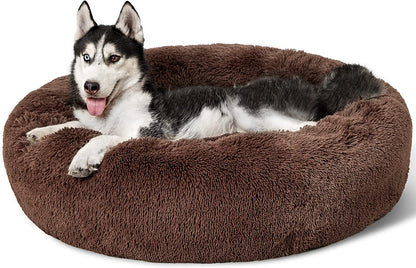 Bedsure Calming Dog Bed for Large Dogs - Donut Washable Large Pet Bed, 36 Inches Anti-Slip round Fluffy Plush Faux Fur Dog Bed, Fits up to 100 Lbs Pets, Coffee