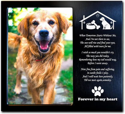 Pet Loss Gifts - Pet Memorial Gift (Opts) Personalized Metal - Sympathy Gift Memorial Picture Frame 4X6 for Loss of Dogs or Cats. (02B)