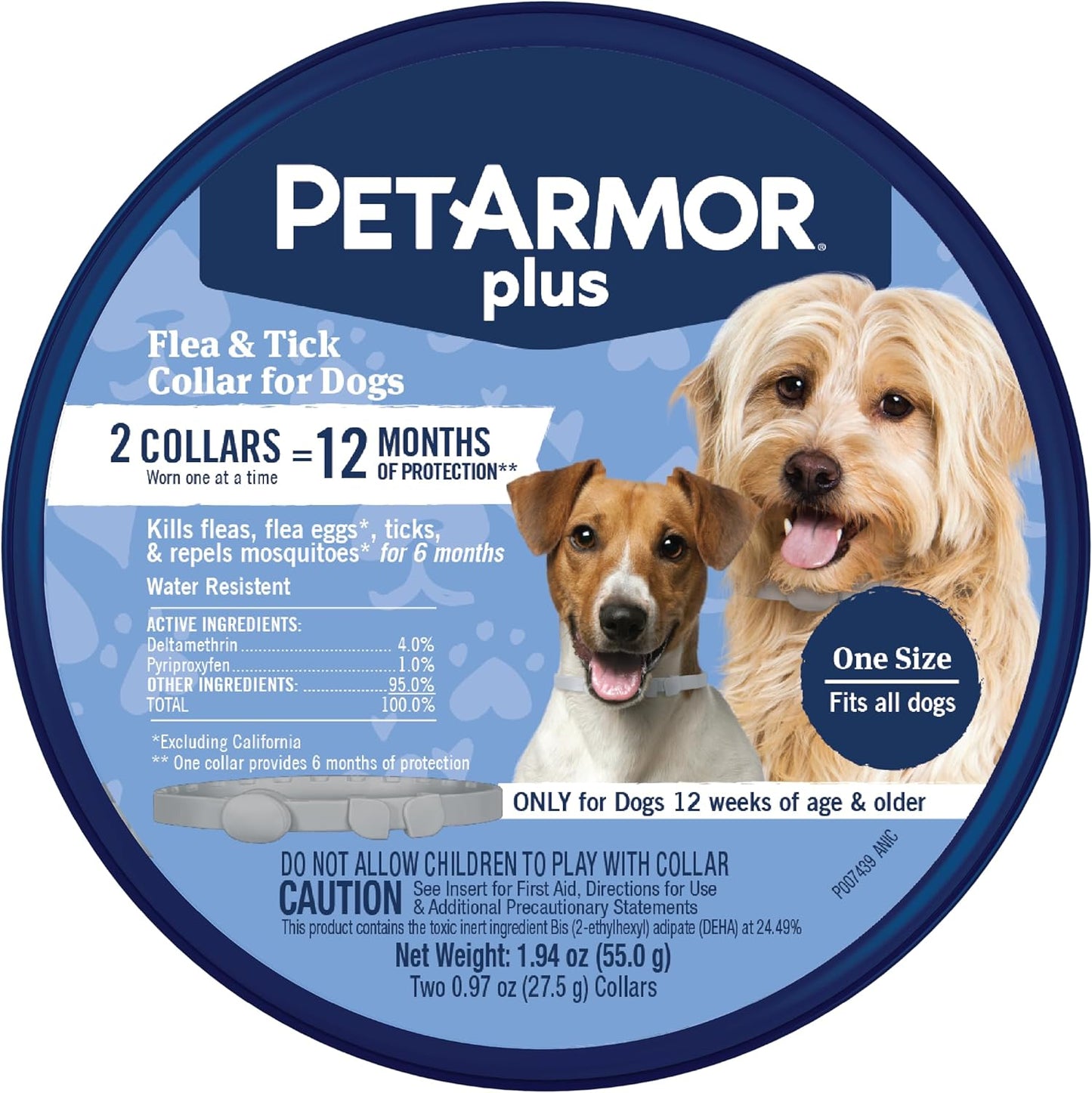 Petarmor plus Flea & Tick Collar for Dogs, Kills Fleas & Ticks, Long Lasting Protection for 6 Months, Water Resistant, One Size Fits All, 1 Collar