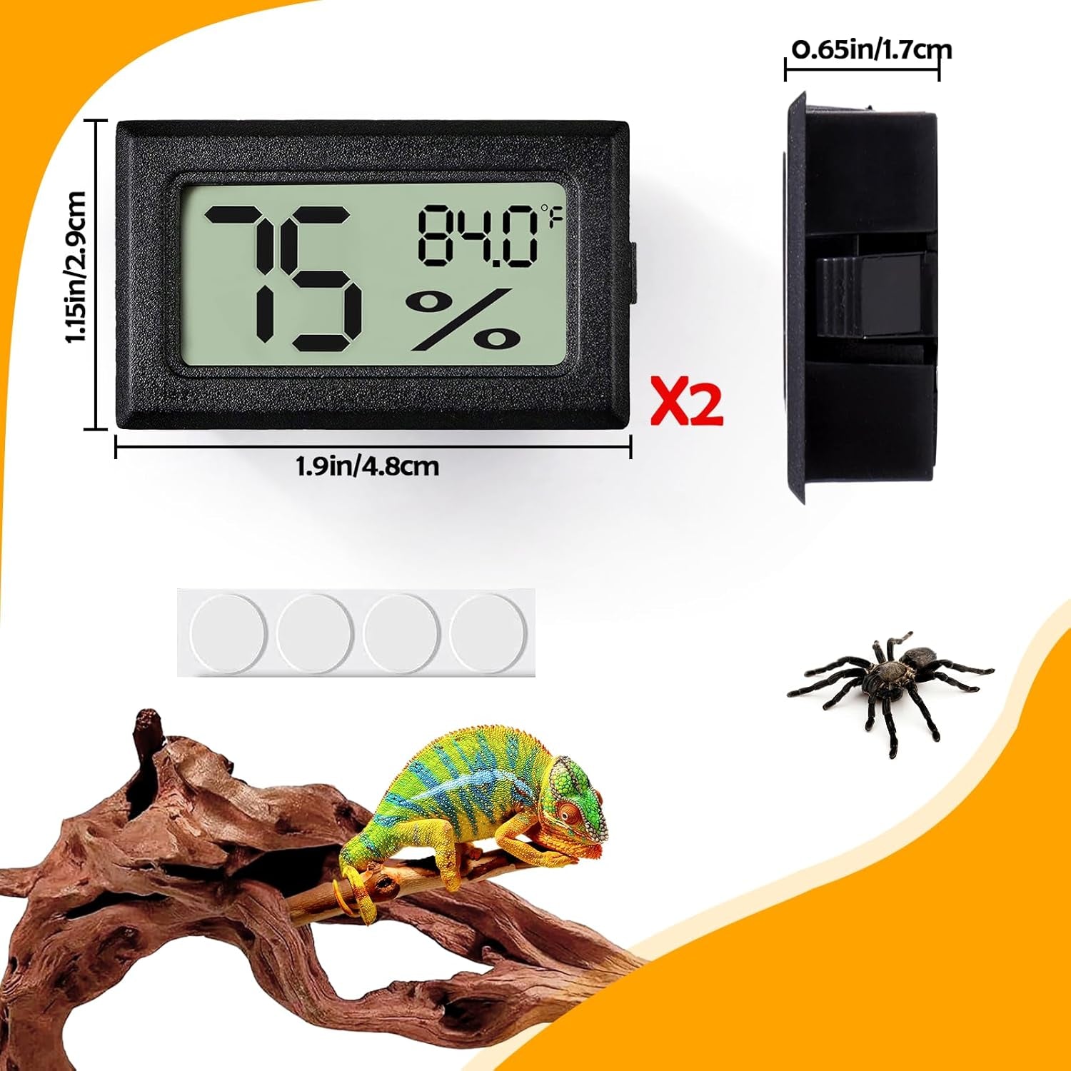 2 PCS Rectangle Reptile Thermometer and Humidity Gauge for Bearded Dragon Accessories, Reptile Tank Accessories for Jumping Spider, Leopard Gecko, Hermit Crab, Gecko, Ball Python, Lizard