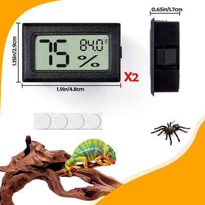 2 PCS Rectangle Reptile Thermometer and Humidity Gauge for Bearded Dragon Accessories, Reptile Tank Accessories for Jumping Spider, Leopard Gecko, Hermit Crab, Gecko, Ball Python, Lizard