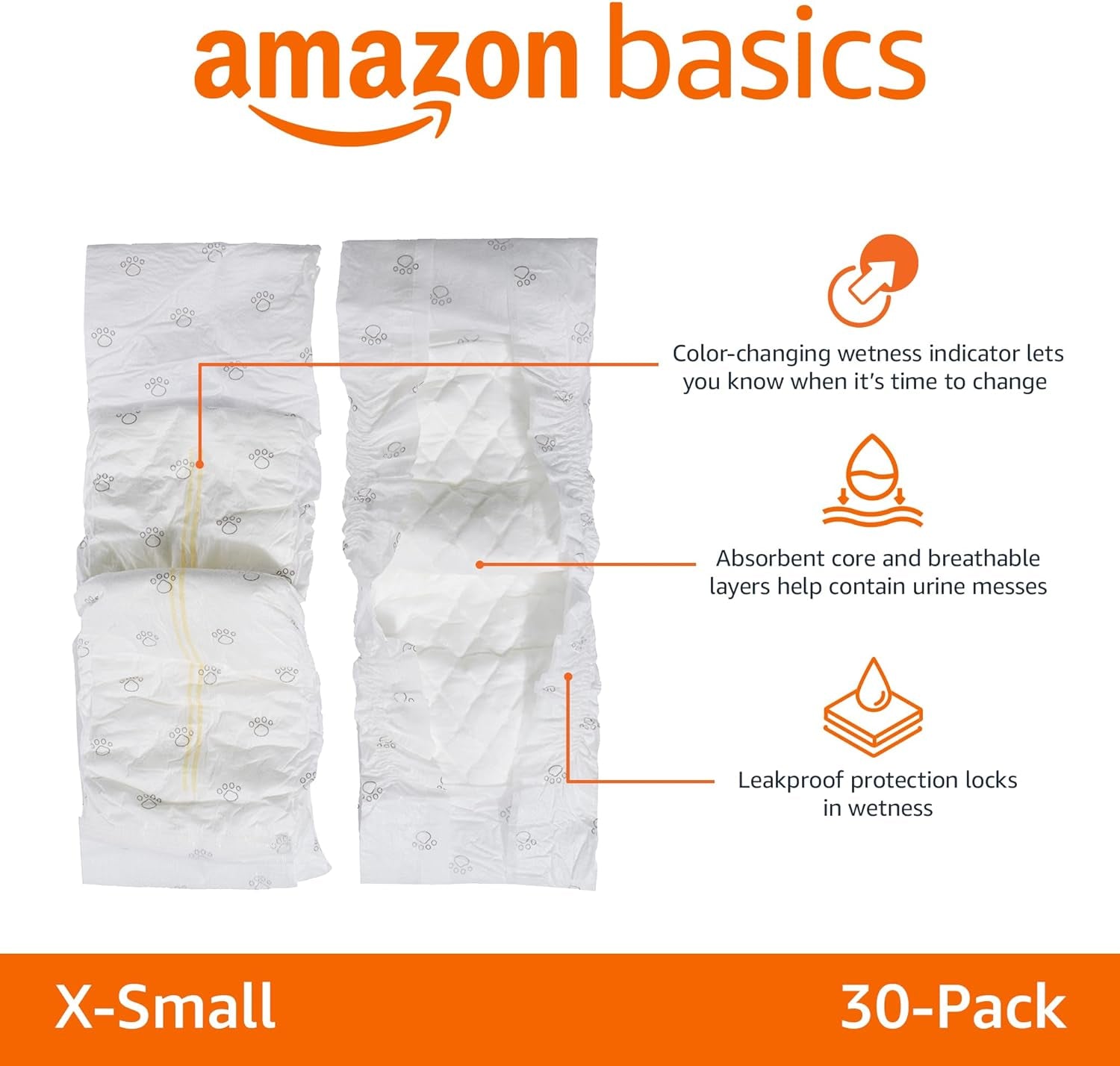Amazon Basics Male Dog Wrap, Disposable Diapers, Large - Pack of 30, White