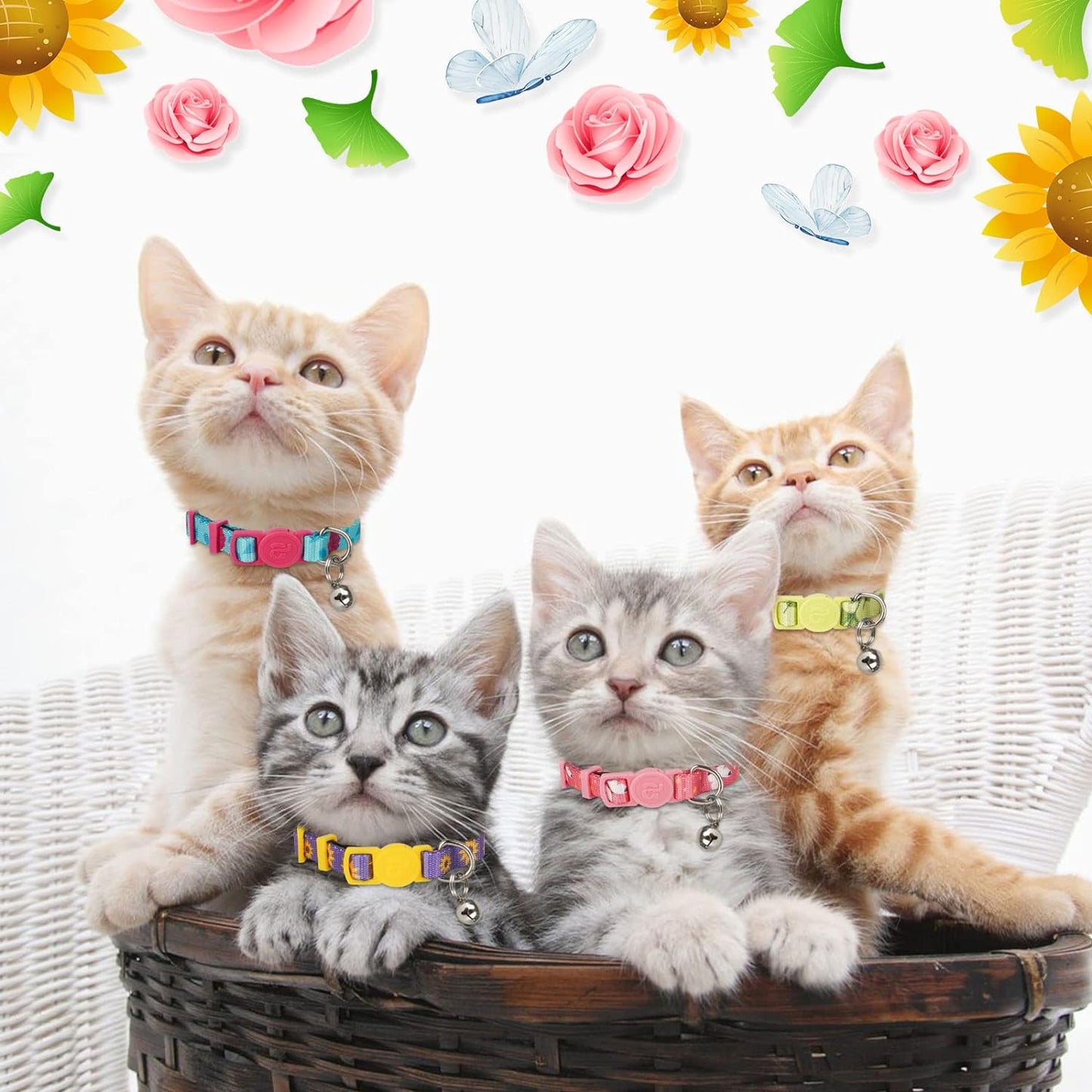 Azuza 4 Pack Cat Kitten Collar Breakaway with Bell Quick Release Safe Buckle Adjustable Cat Kitten Collar