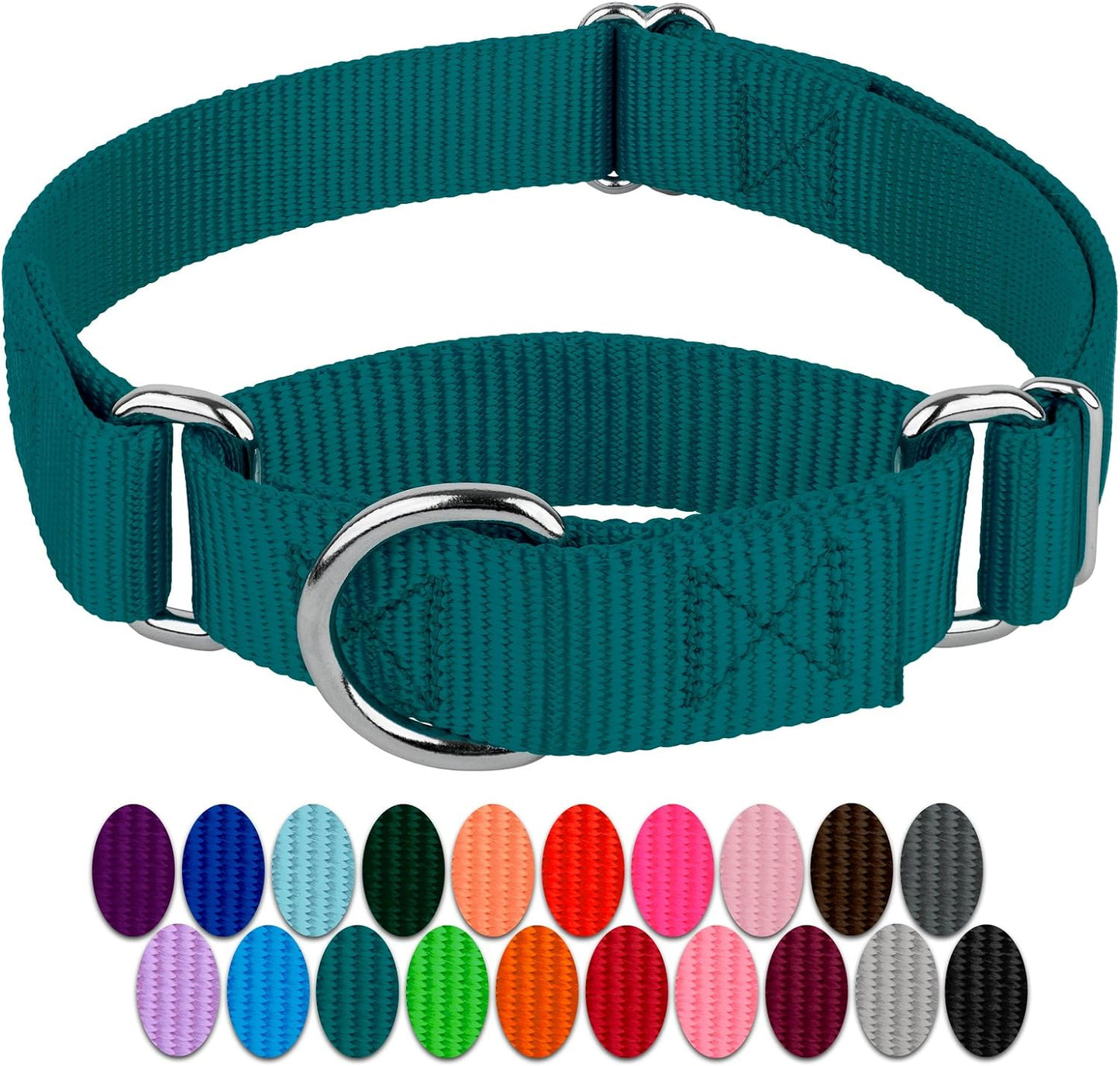 Country Brook Design - Teal Martingale Heavy Duty Nylon Dog Collar - 21 Vibrant Color Options (1 Inch Width, Large)