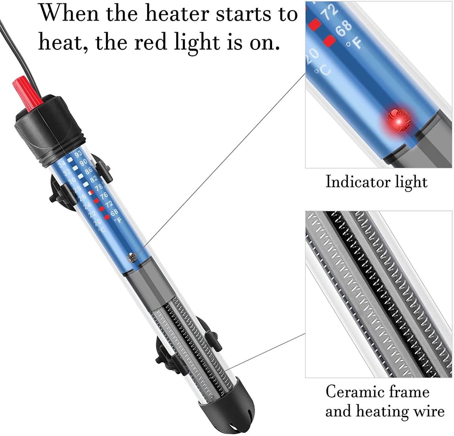 Hitop 25W/50W/100W/300W Adjustable Aquarium Heater, Submersible Glass Water Heater for 5 – 70 Gallon Fish Tank (25W)