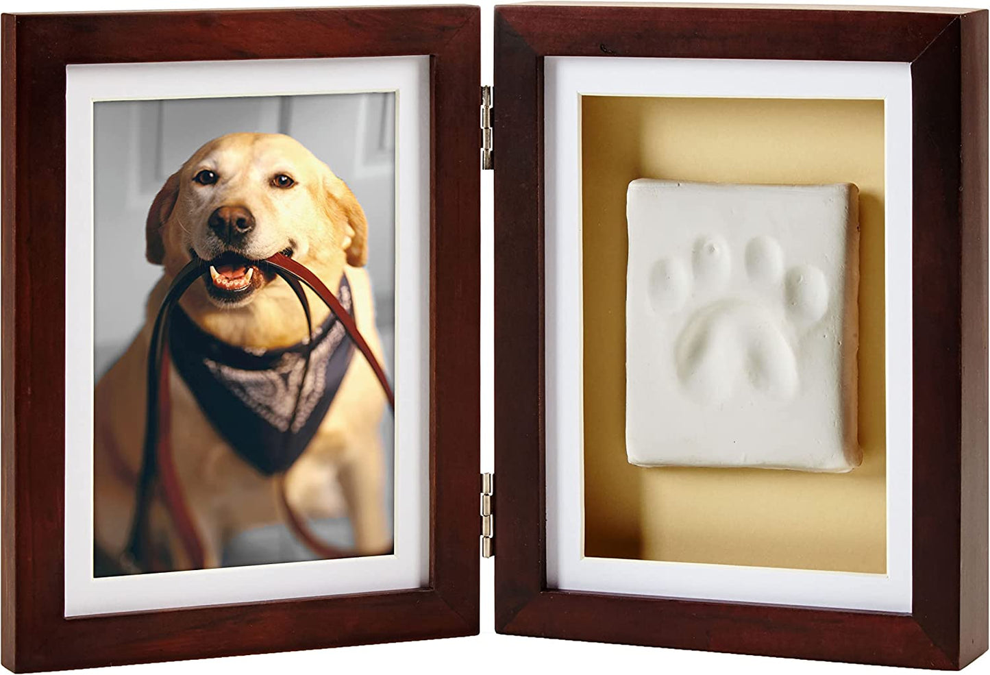 Pearhead Pet Paw Print Photo Frame with Clay Imprint Kit, Pawprint Making Kit, Cat or Dog Memorial Keepsake Gift, Pet Home Décor, Wooden Tabletop Picture Frame, Solid White