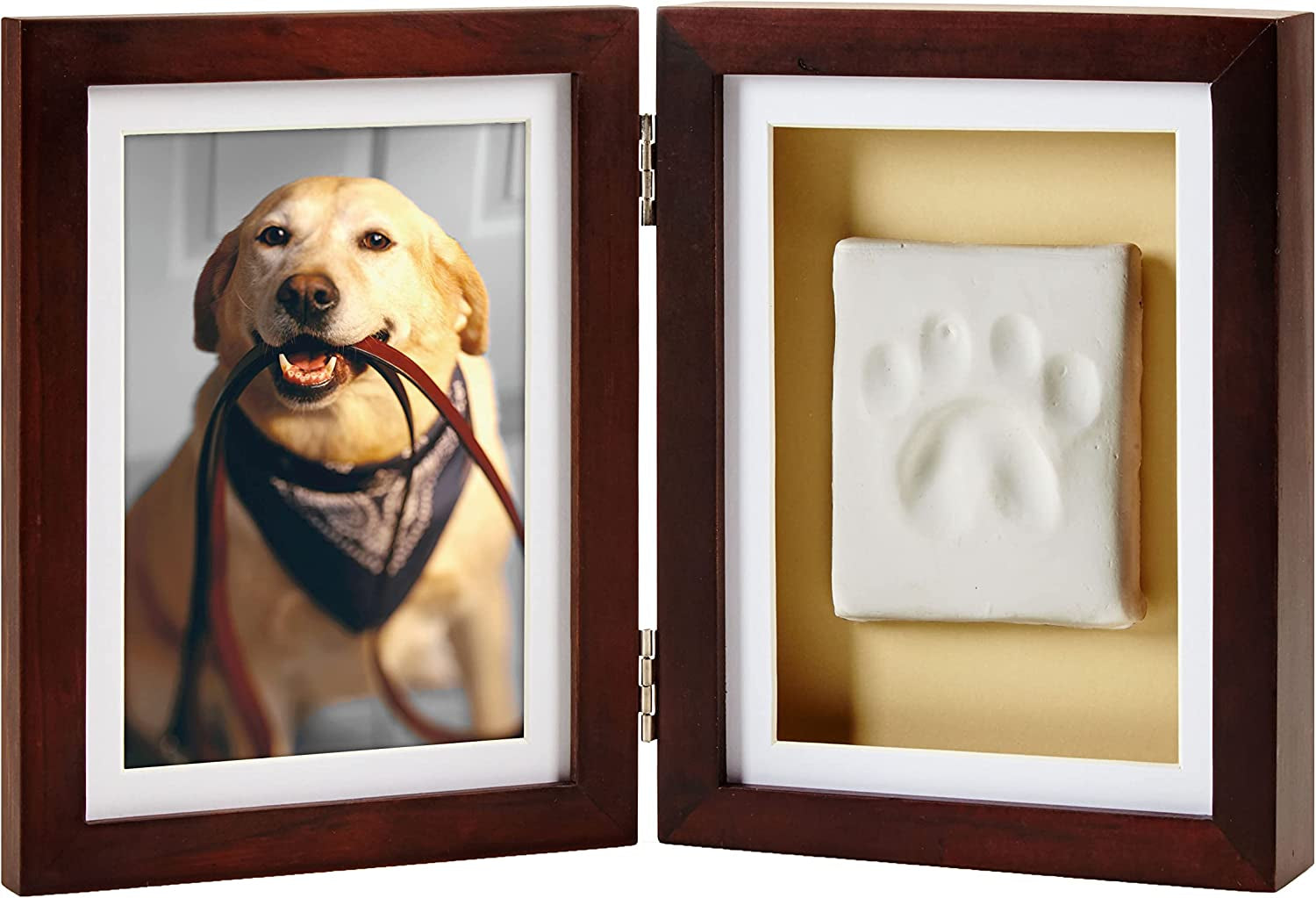 Pearhead Pet Paw Print Photo Frame with Clay Imprint Kit, Pawprint Making Kit, Cat or Dog Memorial Keepsake Gift, Pet Home Décor, Wooden Tabletop Picture Frame, Solid White