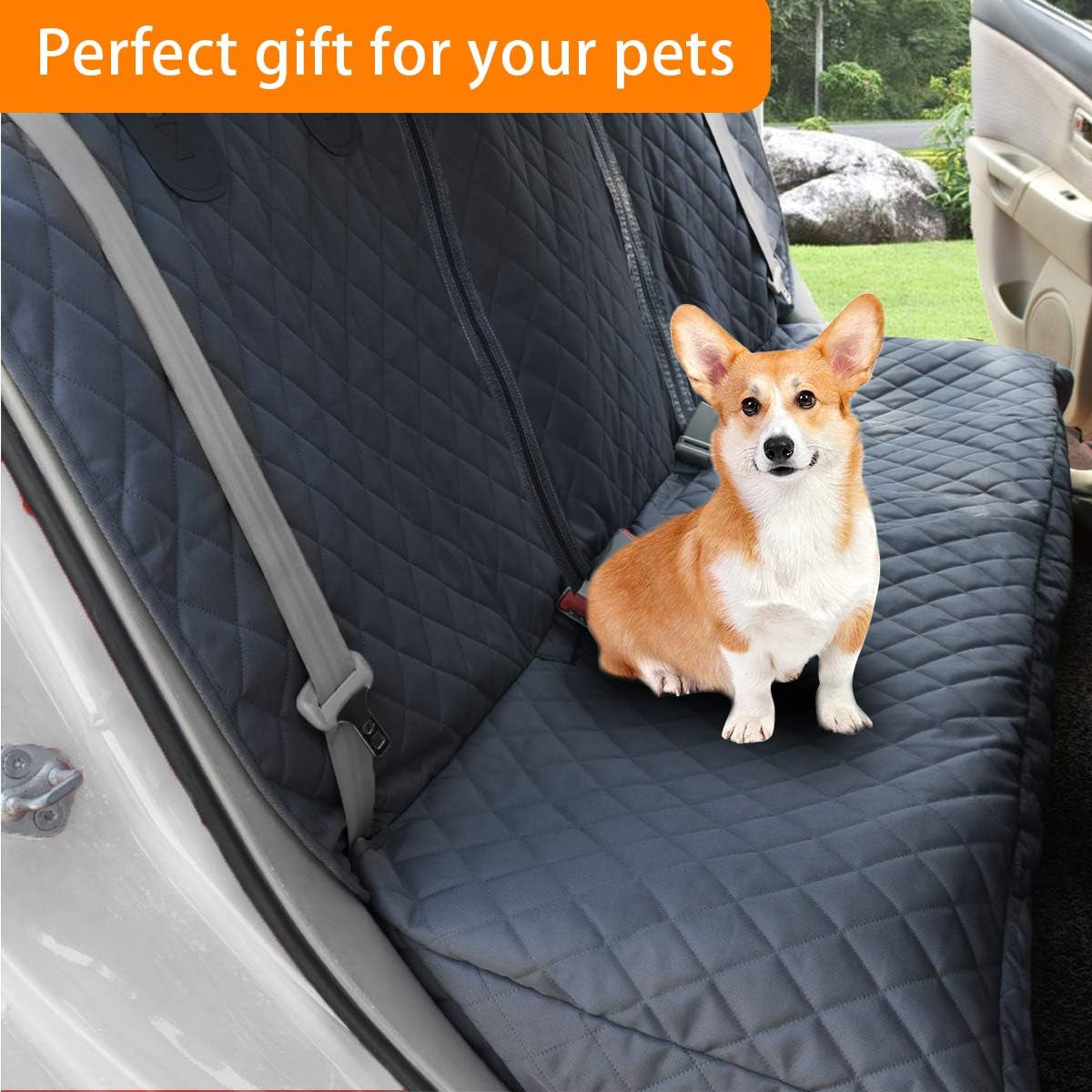 Honest Dog Car Seat Covers with Mesh Window, Side Flap for Cars, Trucks, and Suv'S - Waterproof & Nonslip Pet Seat Cover for Backseat(Black, 57”W X 47”L)