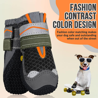 SlowTon Dog Shoes for Large Small Medium Dogs - Breathable Dog Boots for Summer Hot Pavement, Paw Protector for Outdoor Walking Winter Snow, Anti-Slip Rubber Dog Booties for Hardwood Floor (Black, 8)