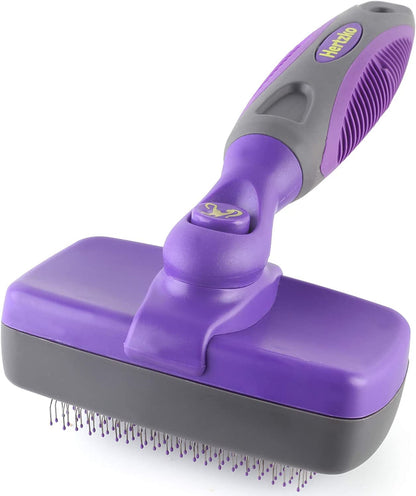 Hertzko Dog & Cat Brush, Dog Brush for Shedding, Cat & Dog Grooming, Self Cleaning Slicker Brush for Pets, Grooming Brushes for Long Short Haired Dogs Cats, Small Size Deshedding Brush, Rake, Comb