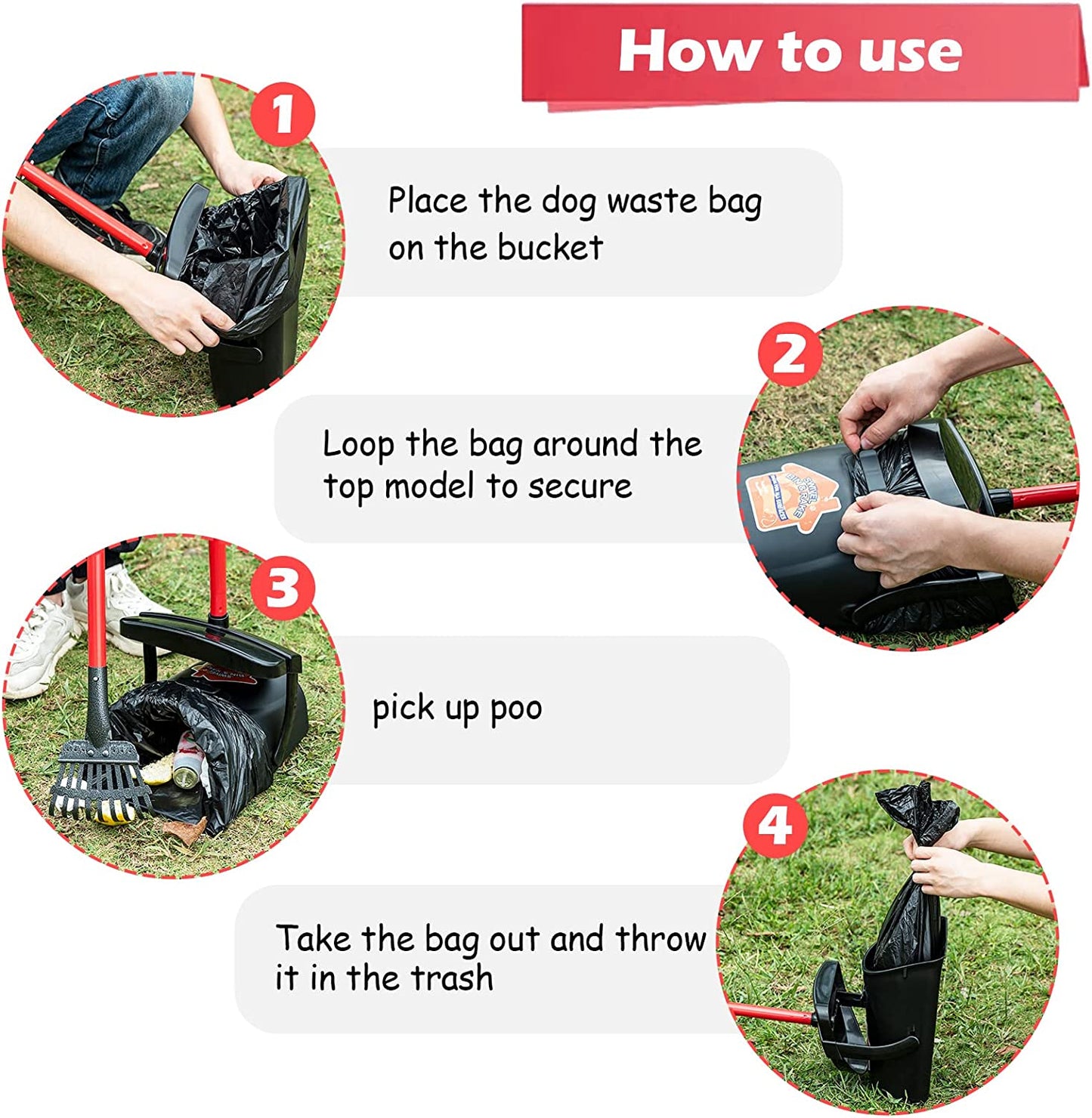 Pooper Scooper Large Swivel Bin & Rake for Large & Small Dogs Non-Breakable Dog Poop Scooper with 20 Waste Bags Easy to Clean Pet Waste Use on Grass, Dirt or Gravel - Pet Supplies