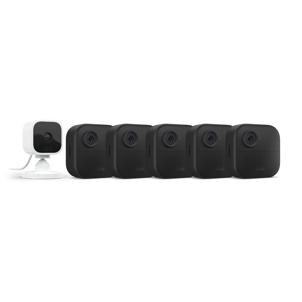 Blink Outdoor 4 (4Th Gen) + Blink Mini – Smart Security Camera, Two-Way Talk, HD Live View, Motion Detection, Set up in Minutes, Works with Alexa – 5 Camera System + Mini (White)