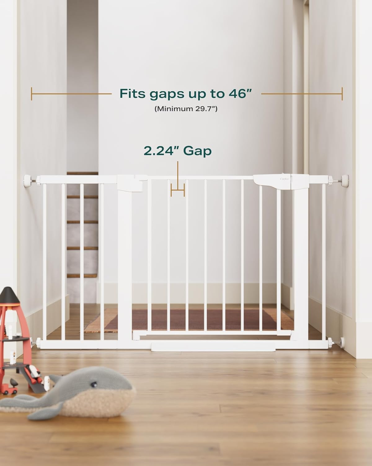 Cumbor 29.7-46" Baby Gate for Stairs, Mom'S Choice Awards Winner-Auto Close Dog Gate for the House, Easy Install Pressure Mounted Pet Gates for Doorways, Easy Walk Thru Wide Safety Gate for Dog, White