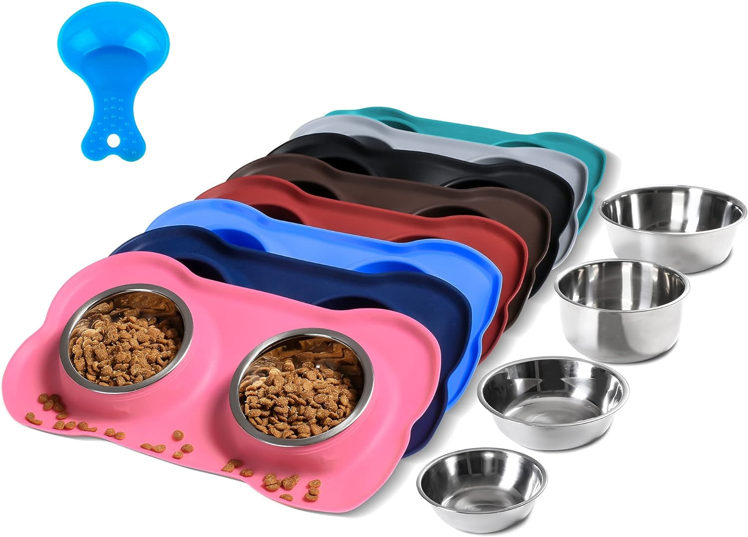 Hubulk Pet Dog Bowls 2 Stainless Steel Dog Bowl with No Spill Non-Skid Silicone Mat + Pet Food Scoop Water and Food Feeder Bowls for Feeding Small Medium Large Dogs Cats Puppies (Large, Burgundy)