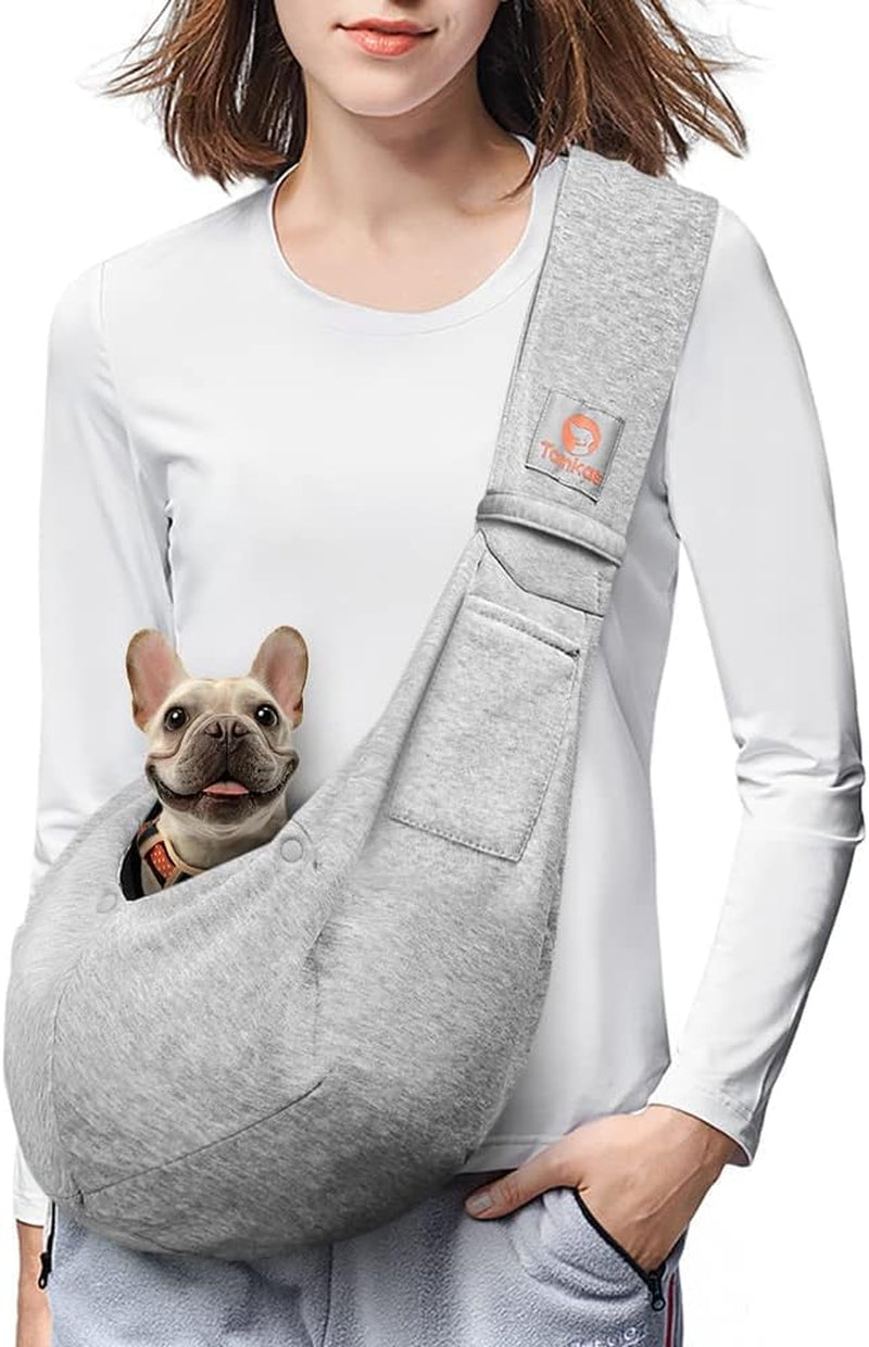 Tomkas Dog Sling Carrier for Small Dogs Puppy (Grey, Unajustable Strap & Classic Pocket)