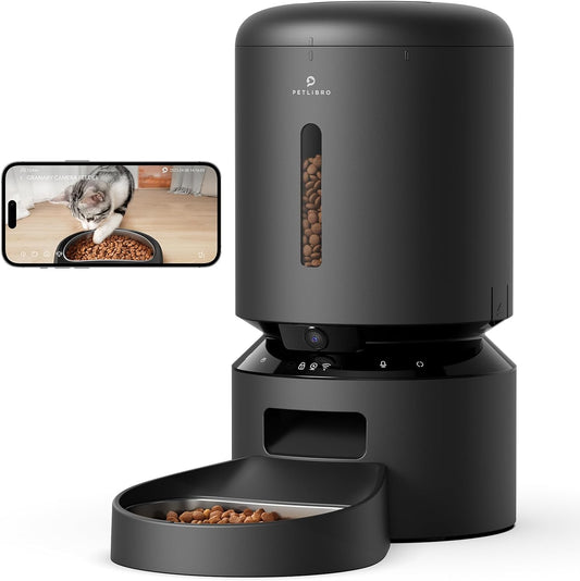 PETLIBRO Automatic Cat Feeder with Camera, 1080P HD Video with Night Vision, 5G Wifi Pet Feeder with 2-Way Audio, Low Food & Blockage Sensor, Motion & Sound Alerts for Cat & Dog Single Tray