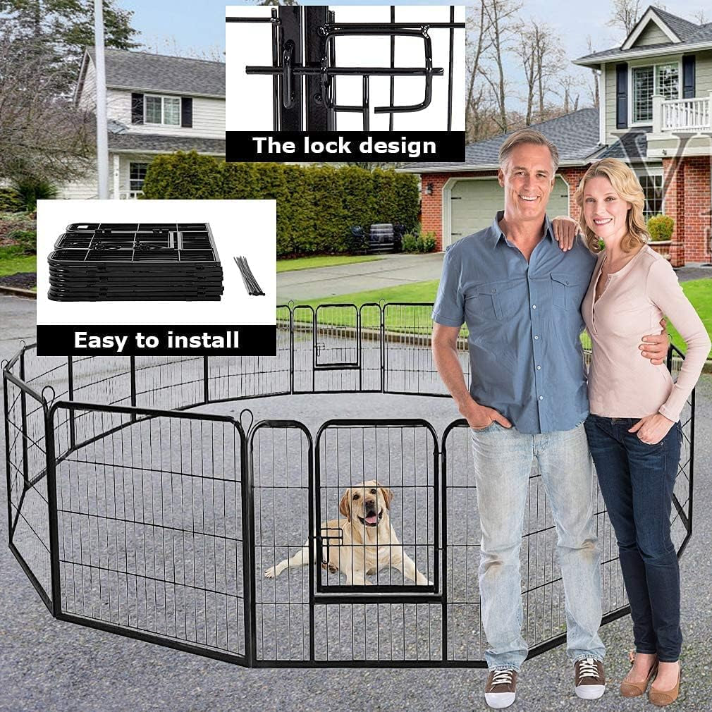 Bestpet Dog Playpen Pet Dog Fence 24"/ 32" /40" Height 8/16/24/32 Panels Metal Dog Pen Outdoor Exercise Pen with Doors for Large/Medium/Small Dogs,Pet Puppy Playpen for Rv,Camping,Yard