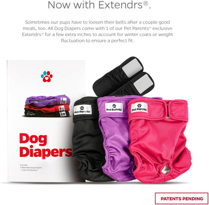 Pet Parents Premium Washable Dog Diapers & Extendrs, (3Pack) of Female Dog Diapers, Color: Princess, Size: Large Dog Diapers Female