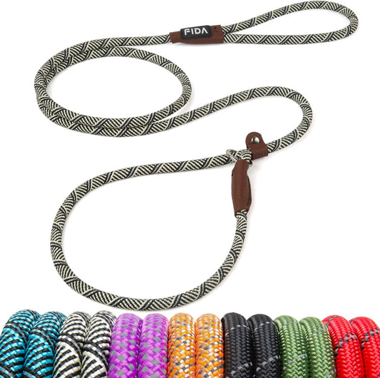 Fida Durable Slip Lead Dog Leash, 6 FT X 3/8" Heavy Duty Dog Loop Leash, Comfortable Strong Rope Slip Leash for Small Dogs and Puppies, No Pull Pet Training Leash with Highly Reflective(3/8", Grey)