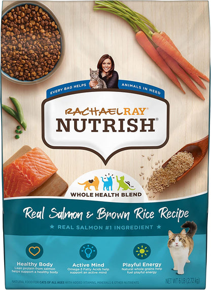 Rachael Ray Nutrish Premium Natural Dry Cat Food, Real Salmon & Brown Rice Recipe, 6 Pounds (Packaging May Vary)