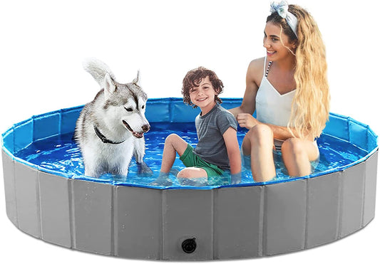 Jasonwell Foldable Dog Pet Bath Pool Collapsible Dog Pet Pool Bathing Tub Kiddie Pool Doggie Wading Pool for Puppy Small Medium Large Dogs Cats and Kids 71" Grey