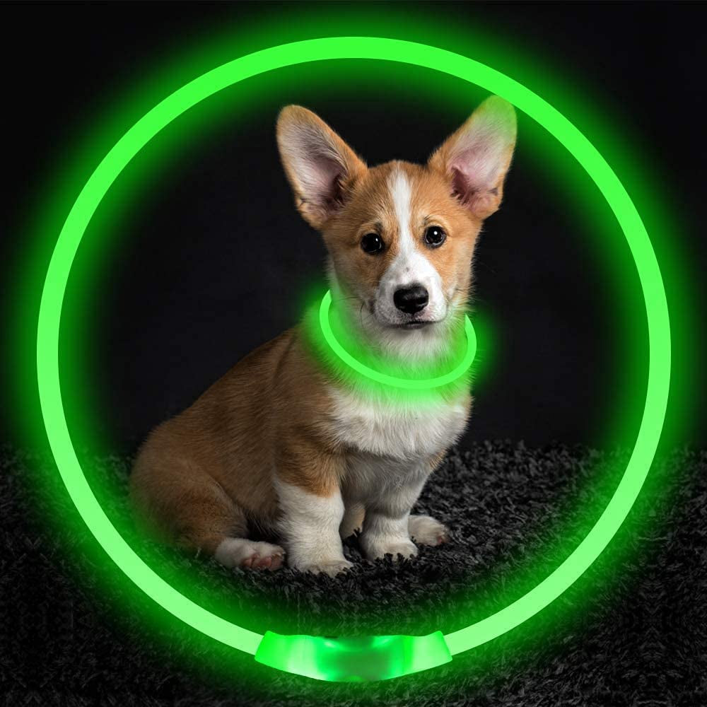 Led Dog Collar, USB Rechargeable Flash Dog Necklace Light, Pet Safety Collar Makes Your Beloved Dogs Be Seen at Night for Small Medium Large Dogs