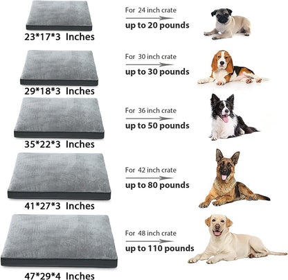 Dog Crate Bed Waterproof Deluxe Plush Dog Beds with Removable Washable Cover Anti-Slip Bottom Pet Sleeping Mattress for Large, Medium, Jumbo, Small Dogs, 47 X 29 Inch, Gray