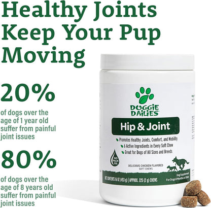 Doggie Dailies Glucosamine for Dogs - 225 Chews - Joint Supplement for Dogs of All Breeds & Sizes - Hip and Joint Supplement for Dogs - Premium Glucosamine and Chondroitin for Dogs (Peanut Butter)