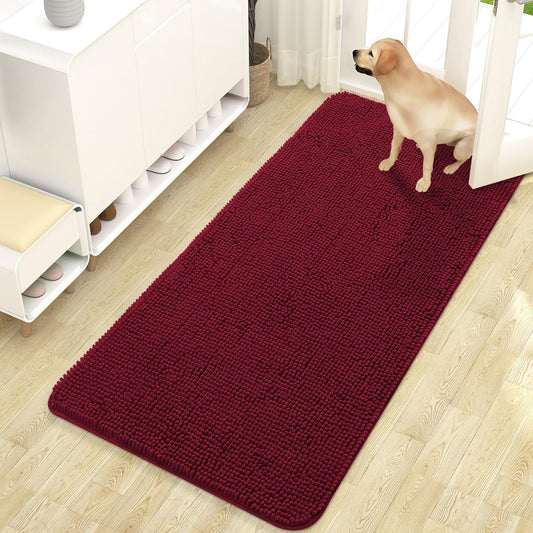 OLANLY Dog Door Mat for Muddy Paws, Absorbs Moisture and Dirt, Absorbent Non-Slip Washable Mat, Quick Dry Microfiber, Mud Mat for Dogs, Entry Indoor Door Mat for inside Floor(47X24 Inches, Burgundy)