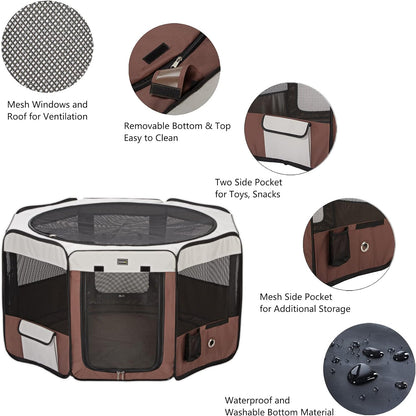 DONORO Dog Playpen 46" Portable Pet Play Pens for Small Medium Dogs, Cat Playpen Indoor/Outdoor with Carring Case, Removable Zipper Top and Bottom