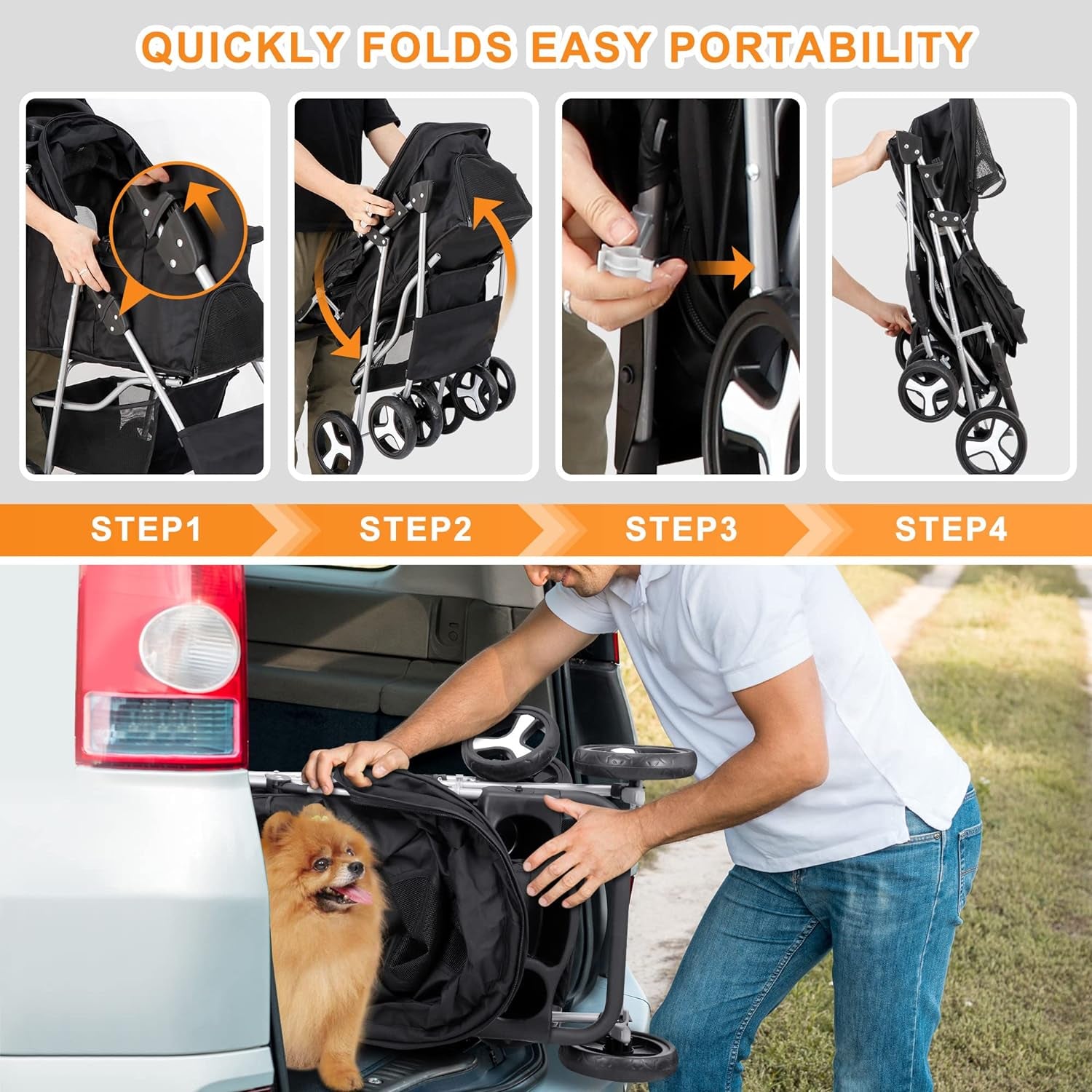 Nova Microdermabrasion Pet Stroller 4 Wheels Dog Cat Stroller for Small Medium Dogs Cats Foldable Puppy Stroller with Storage Basket and Cup Holder