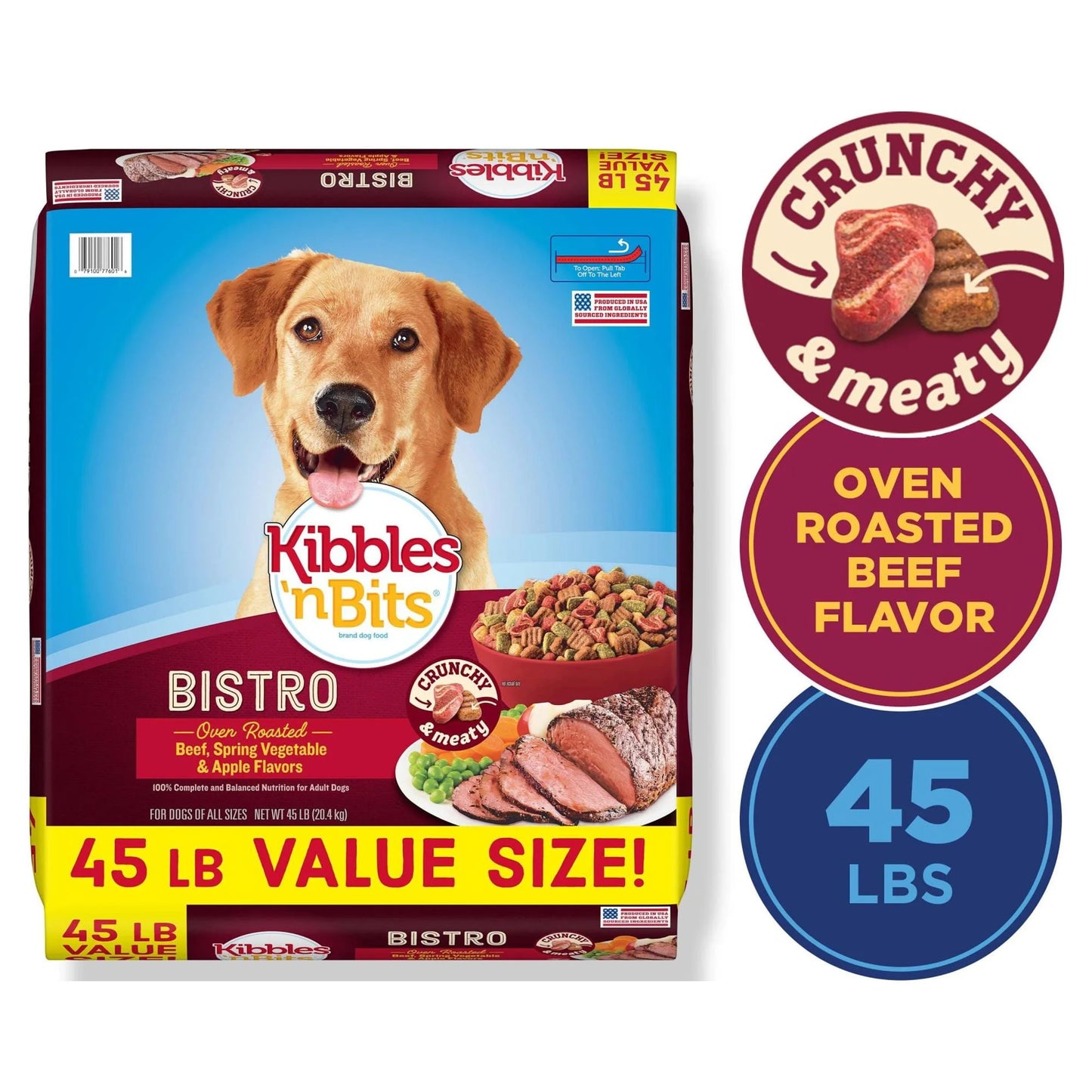 Kibbles 'N Bits Bistro Oven Roasted Beef, Spring Vegetable & Apple Flavors Dry Dog Food, 45 Lb. Bag