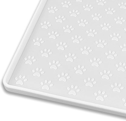 Ptlom Pet Placemat for Dog and Cat, Waterproof Silicone Pet Feeding Bowl Mats for Food and Water, Small Medium Large Dogs Mat Prevent Residues from Spilling to Floor, White, 18" 12"