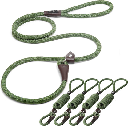 Fida Durable Slip Lead Dog Leash Bulk Pack of 5, Heavy Duty 1/2" X 6 FT Comfortable Strong Rope Slip Leash for Large, Medium & Small Dogs No Pulling Pet Training Leash with Highly Reflective (Green)