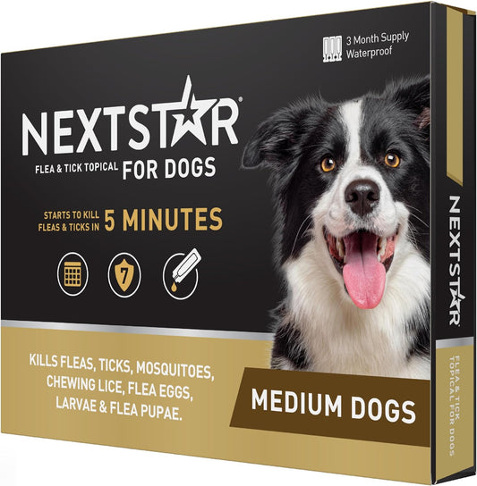 Flea and Tick Prevention for Dogs, Repellent, and Control, Fast Acting Waterproof Topical Drops for Medium Dogs, 3 Monthly Doses