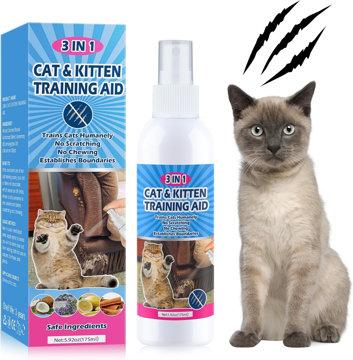 Cat Deterrent Spray. 175ML Cat Repellent Indoor for Cat and Kitten. Cat Scratch Furniture Protector. Effective Cat Repellent Spray Training Aid for Furniture, Curtains, Sofas, Indoor & Outdoor.