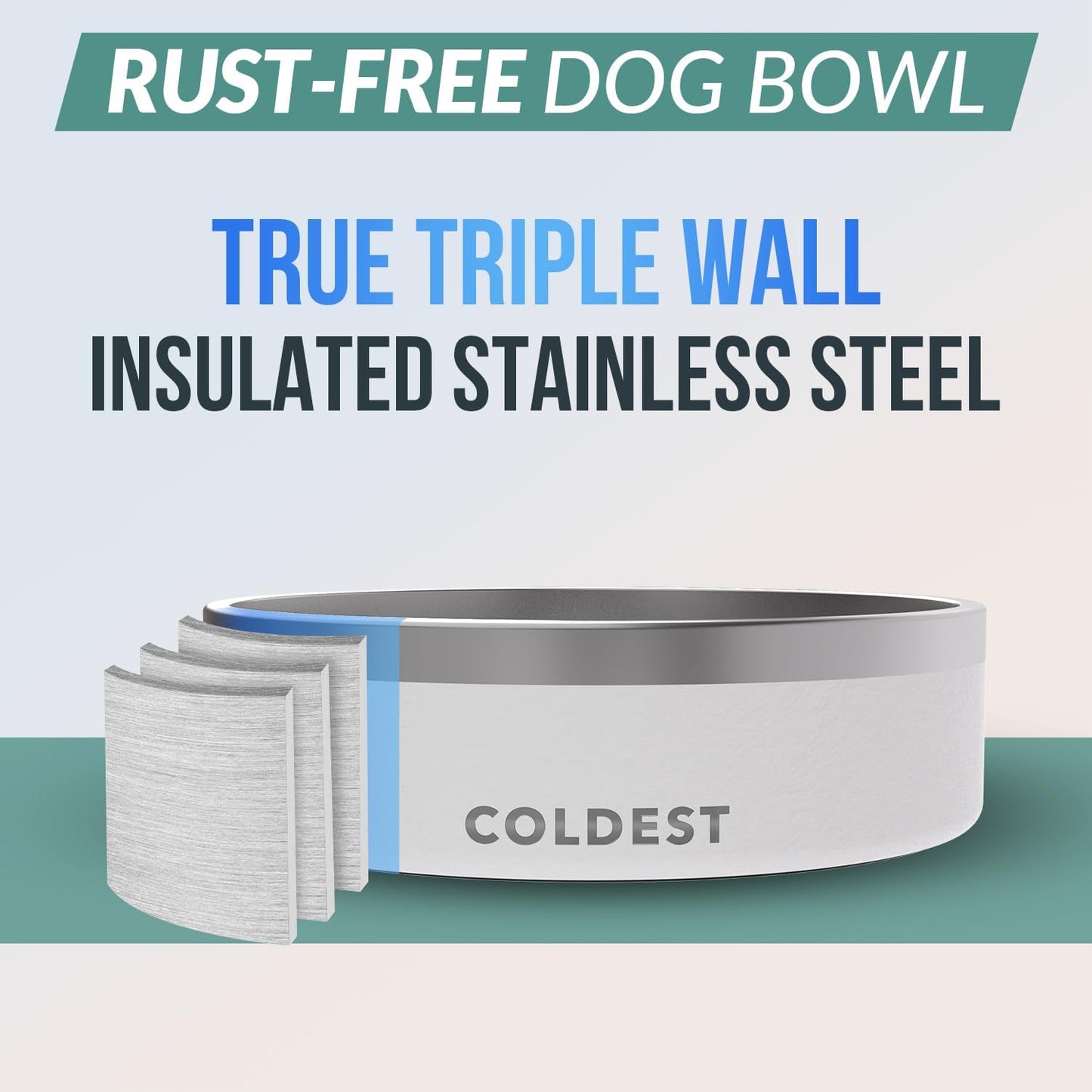 Coldest Dog Bowl - anti Rust Metal & Non Slip Dog Bowls Large, Spill Proof Heavy Duty 3 Layers Insulated Dog Bowl - Food and Water Bowl for Dogs, Cats & Pets, Dishwasher Safe (42 Oz, Epic White)