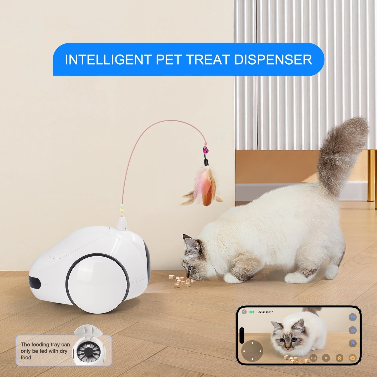 New Model 2024 Smart Cat Camera,Full House Mobile Monitoring Automatic Pet Feeder for Cats and Dogs,Phone App Controlled, 1080P Full HD Pet Camera,Two-Way Audio,Supports 2.4G Network (White)