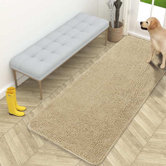 OLANLY Dog Door Mat for Muddy Paws, Absorbs Moisture and Dirt, Absorbent Non-Slip Washable Mat, Quick Dry Microfiber, Mud Mat for Dogs, Entry Indoor Door Mat for inside Floor(59X24 Inches, Beige)